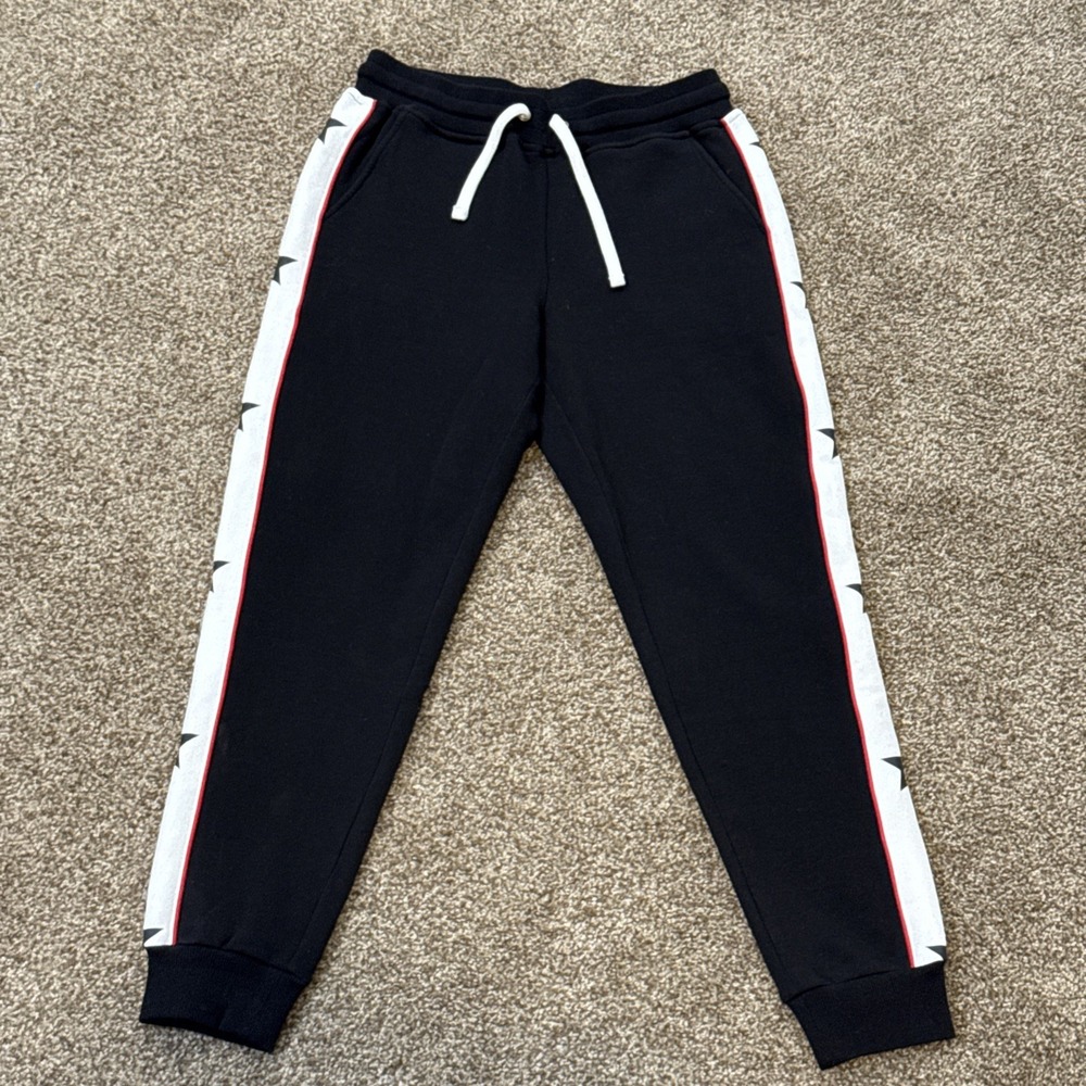 Ellandemm Sweatpants Joggers Black Drawstring Waist  Stars 4Pockets Red Piping